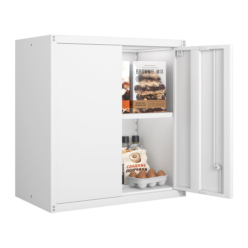 GREATMEET Wall Mounted Storage Cabinet, Metal Garage Cabinet, White
