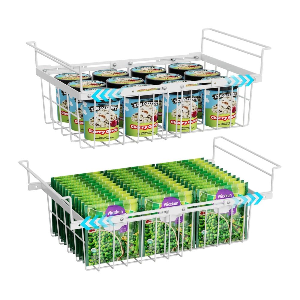 GSlife Freezer Organizer Bins - Hanging Baskets for Storage, 2 Pack White