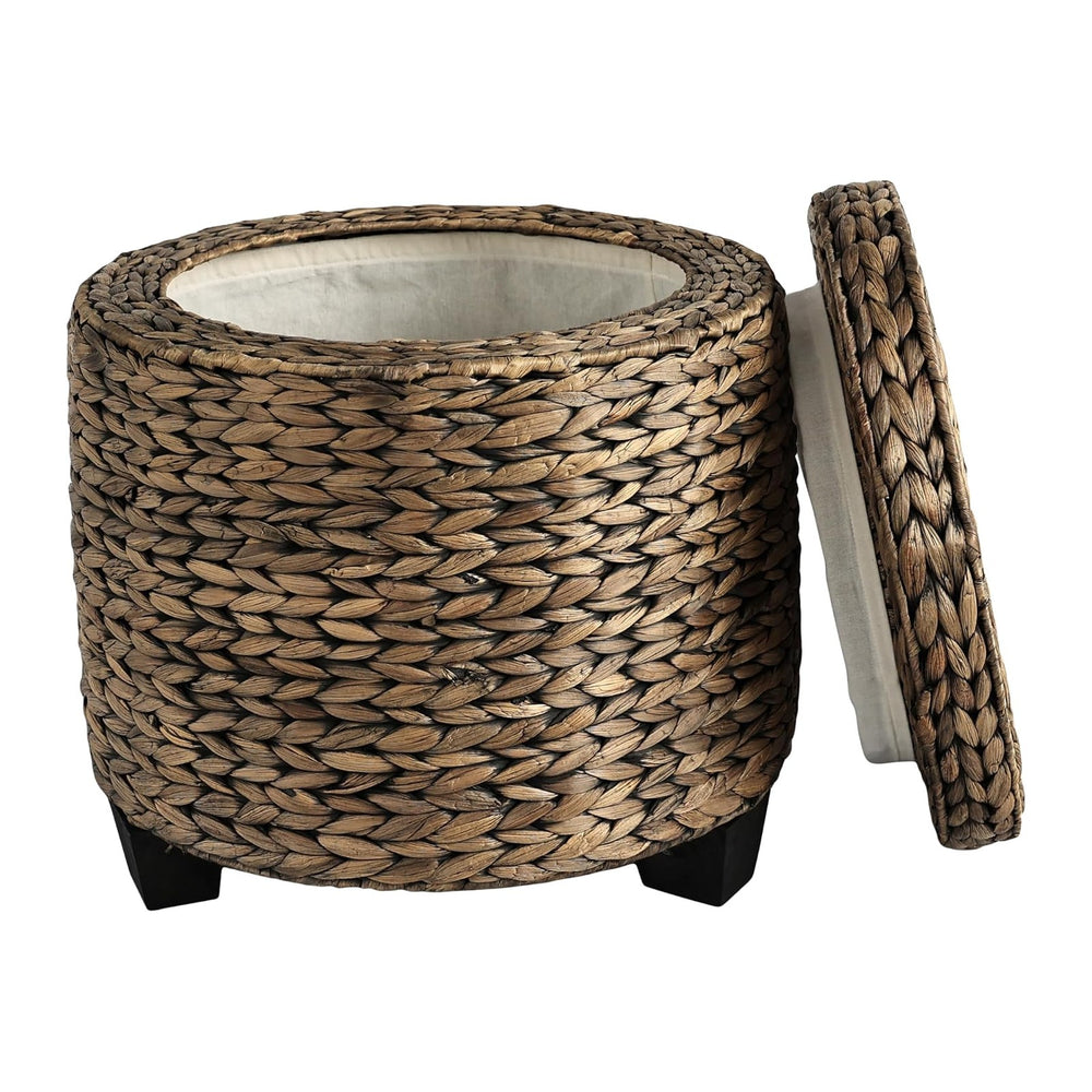 happimess Addie Handwoven Water Hyacinth Storage Ottoman 17.72", Brown Wash
