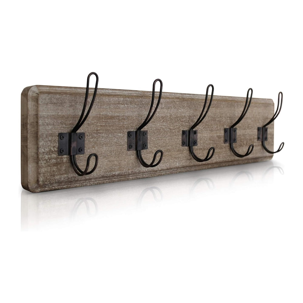 HBCY Creations Weathered Rustic Coat Rack Wall Mount with 5 Hooks, Solid Pine...
