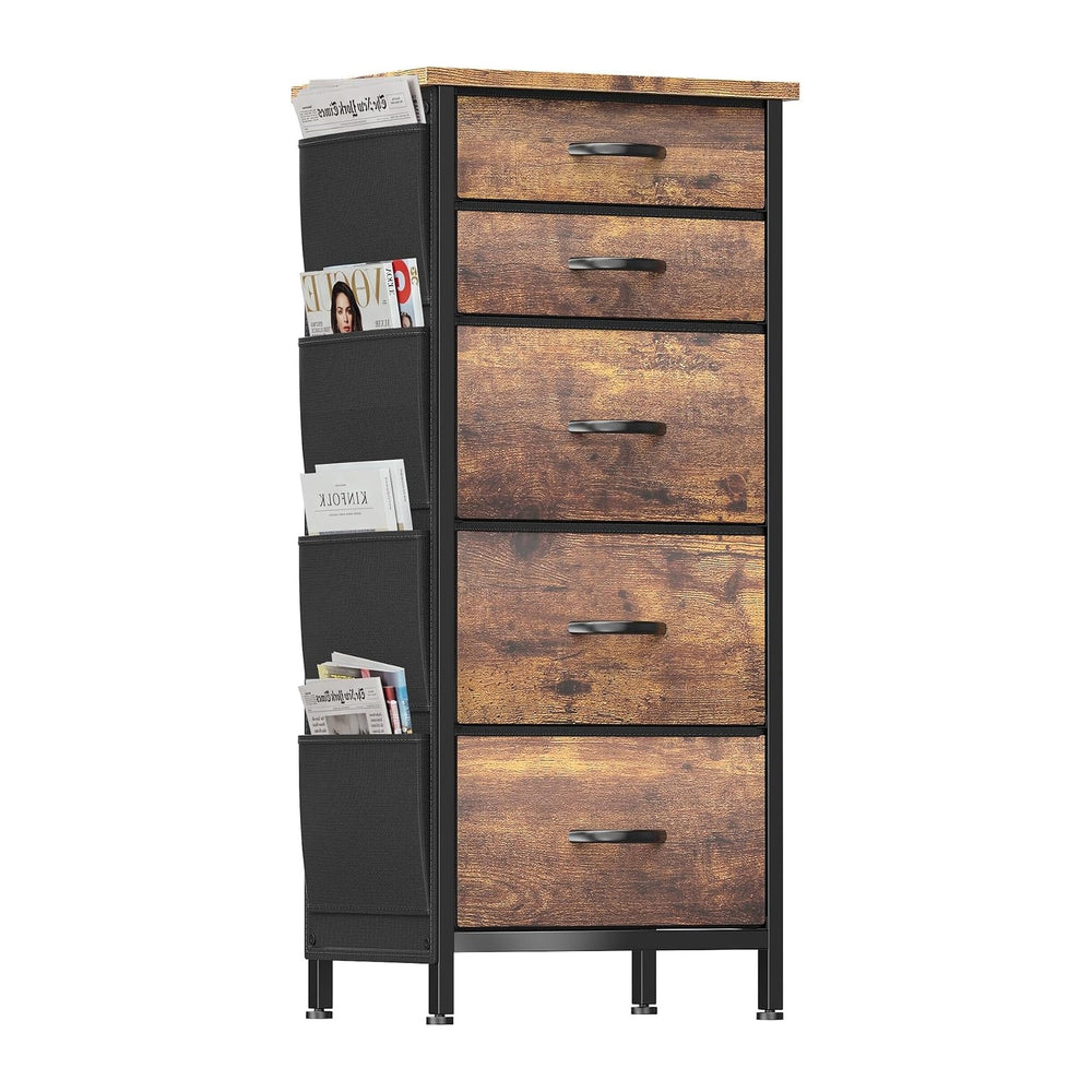 HCHQHS Tall Dresser for Bedroom 5 Drawers Fabric Rustic Brown