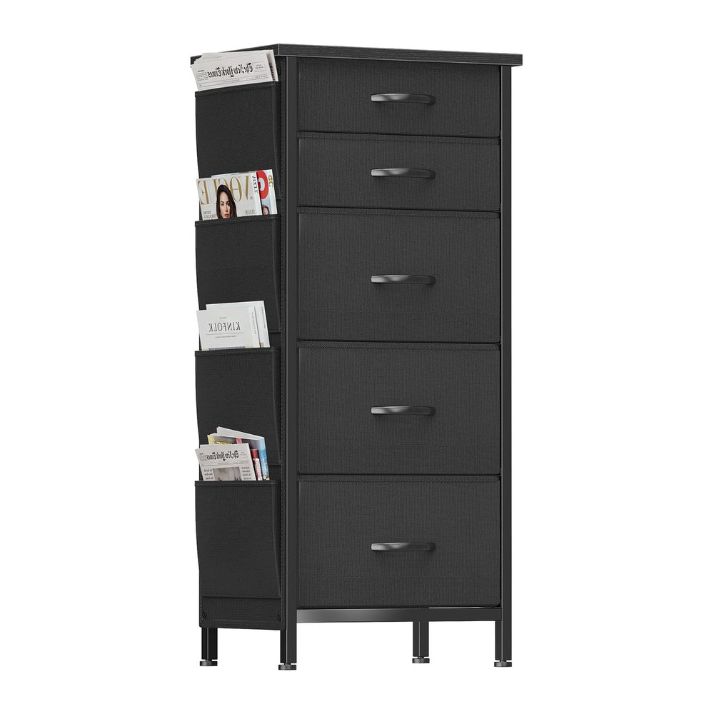HCHQHS Tall Dresser for Bedroom 5 Drawers Fabric Black