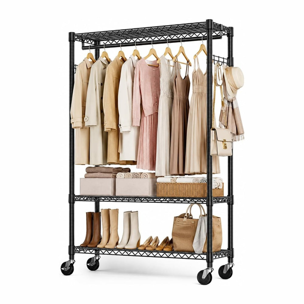 Heavy Duty Garment Rack with Lockable Wheels, 1050lbs Rolling Clothing Rack 3...