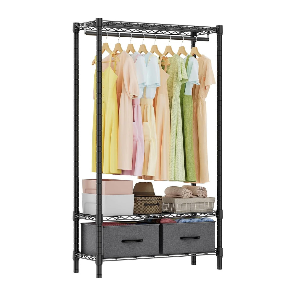Heavy Duty Rolling Garment Rack 3 Tiers Adjustable Wire Shelving