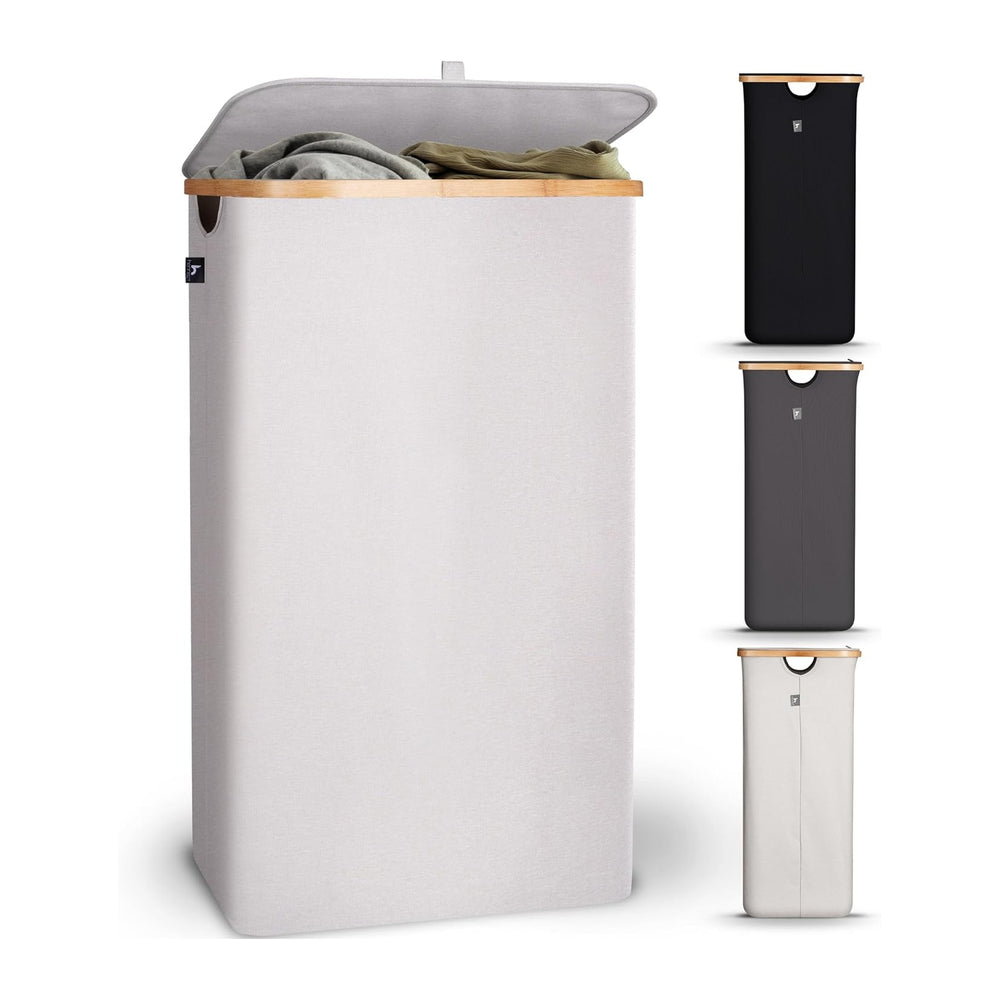 HENNEZ Laundry Hamper With Lid - 100L - Thick Fabric 220gsm - Dirty Clothes H...