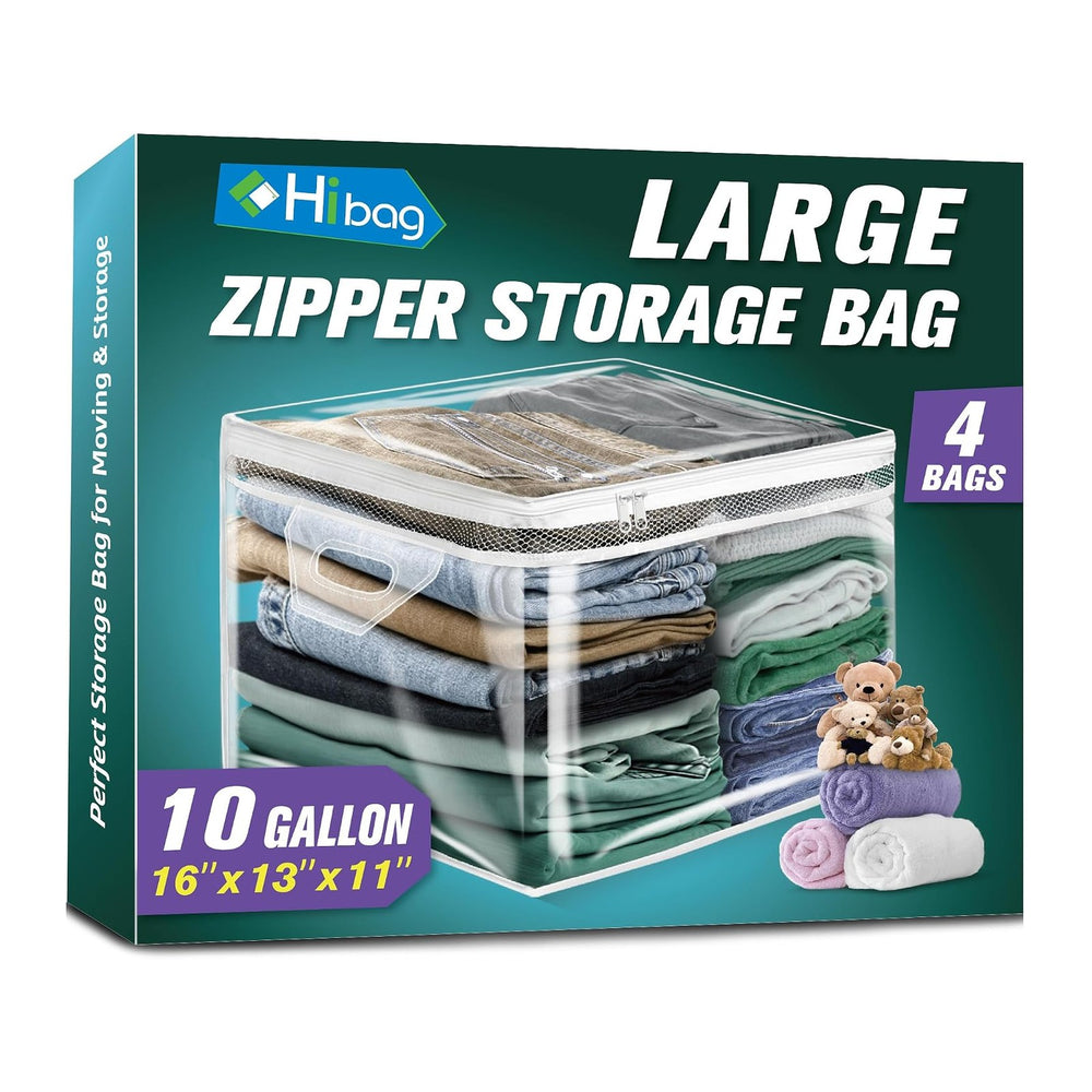 HIBAG 10 Gallon Large Storage Bag for Clothes, Zipper Clothing Storage Bag, C...