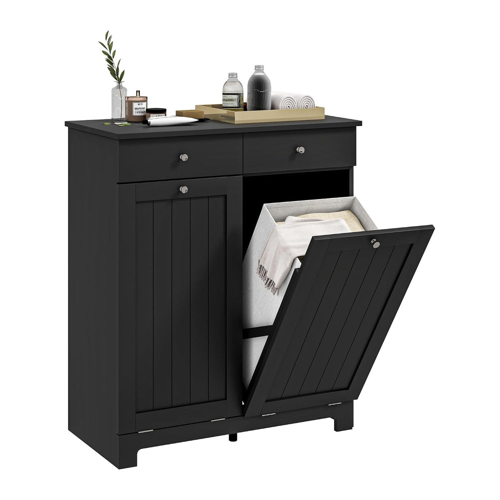 HOMCOM Laundry Cabinet with 2 Removable Baskets, Tilt Out Hamper, Black