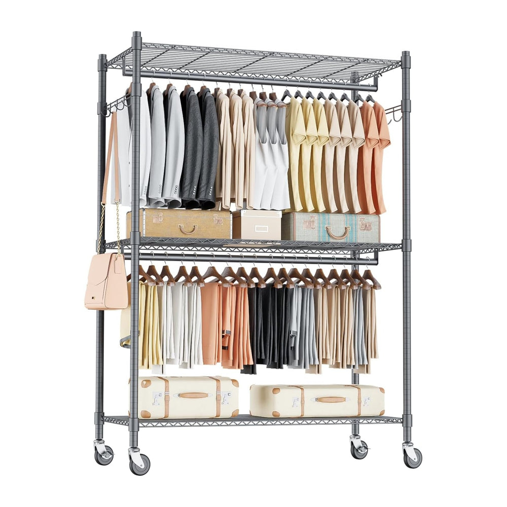 Homdox Heavy Duty Rolling Clothing Rack, Adjustable Garment Rack