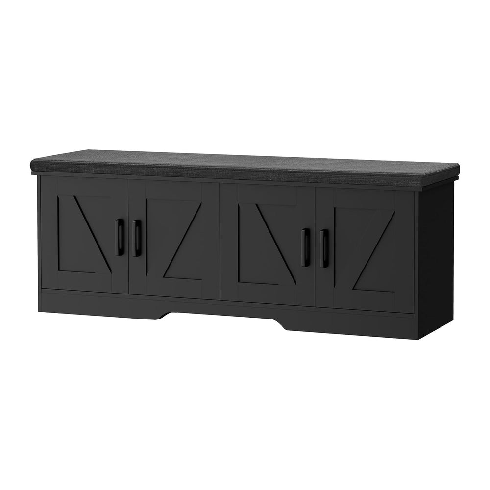 HOMSHO Farmhouse Shoe Storage Bench with 4 Barn Doors & Padded Seat Cushion