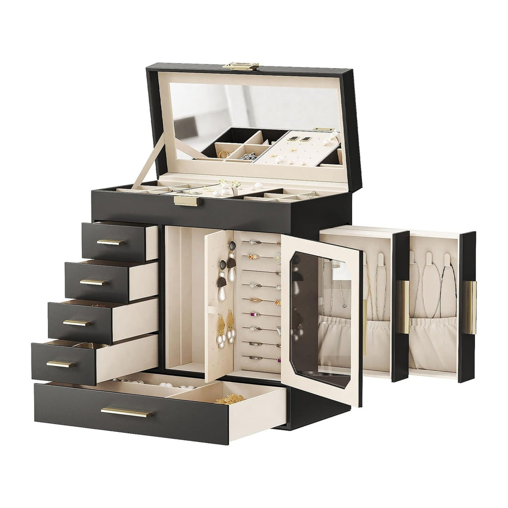 HOOBRO Jewelry Box with Mirror, 6-Layer Jewelry Organizer Box, Glass Window