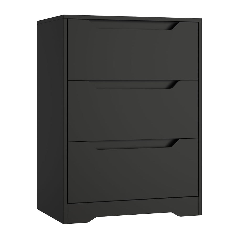 HOSTACK Modern 3 Drawers Dresser, Wood Chest of Drawers with Storage, Black