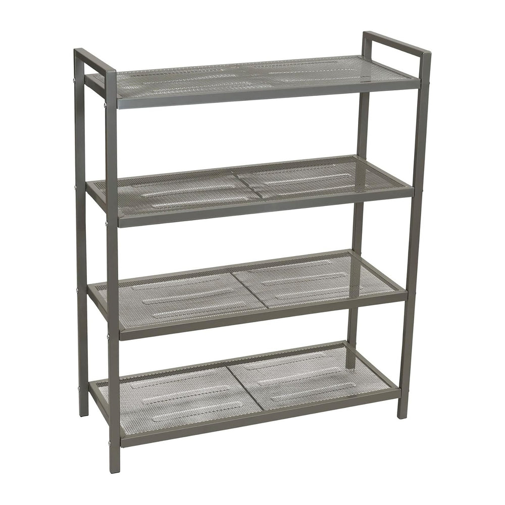 Household Essentials 4-Tier Metal Shoe Rack, Stretched Metal Shelving with Ce...