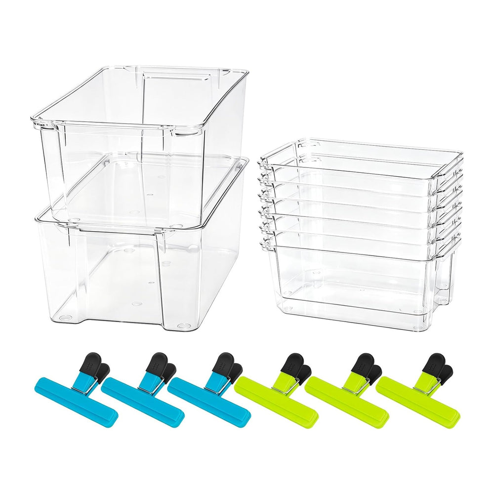 iCASA 6 Pack Stackable Fridge Organizers and Storage Bins with Chip Clips