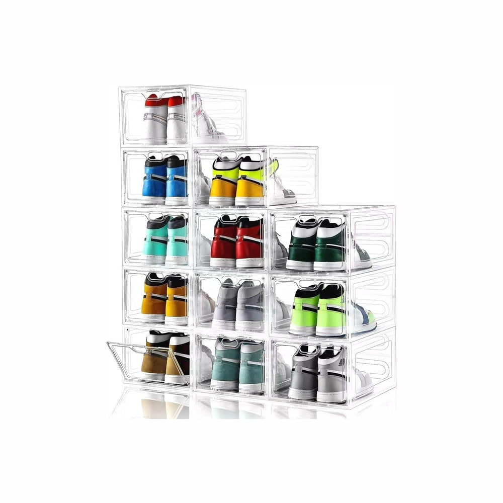 INSTY 12 Pack Large Shoe Storage Box, Clear Shoe Storage Organizer with Magne...