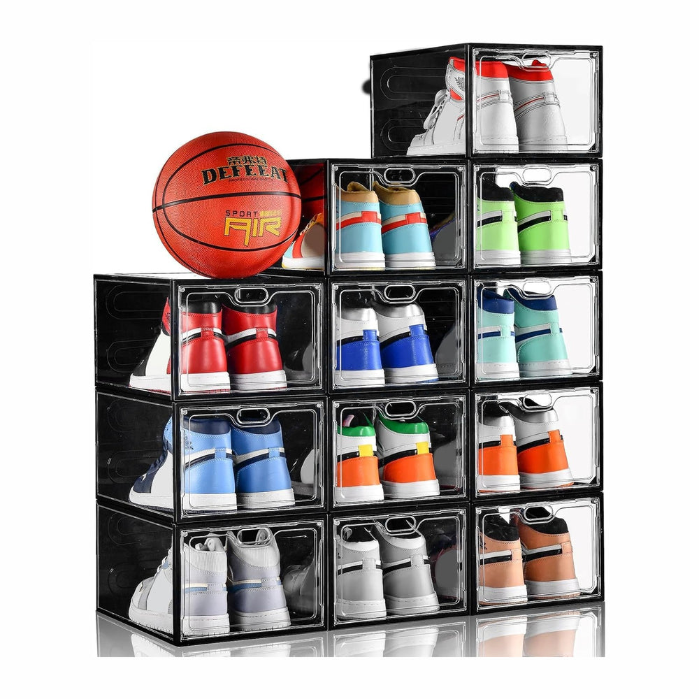 INSTY 12 Pack Large Shoe Storage Box, Clear Shoe Storage Organizer with Magne...