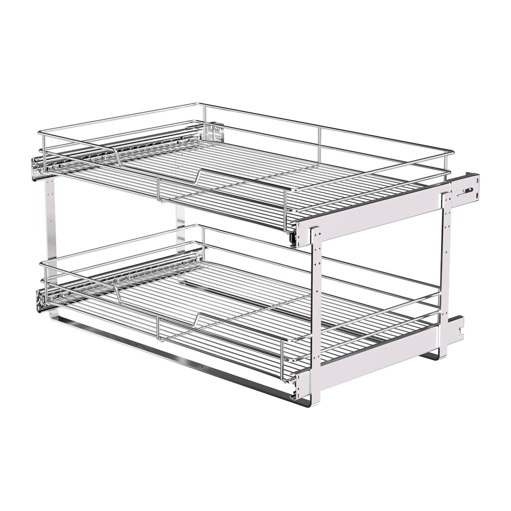 JOWBOOW 2-Tier Pull Out Cabinet Organizer, 26" W x 22" D, Chrome