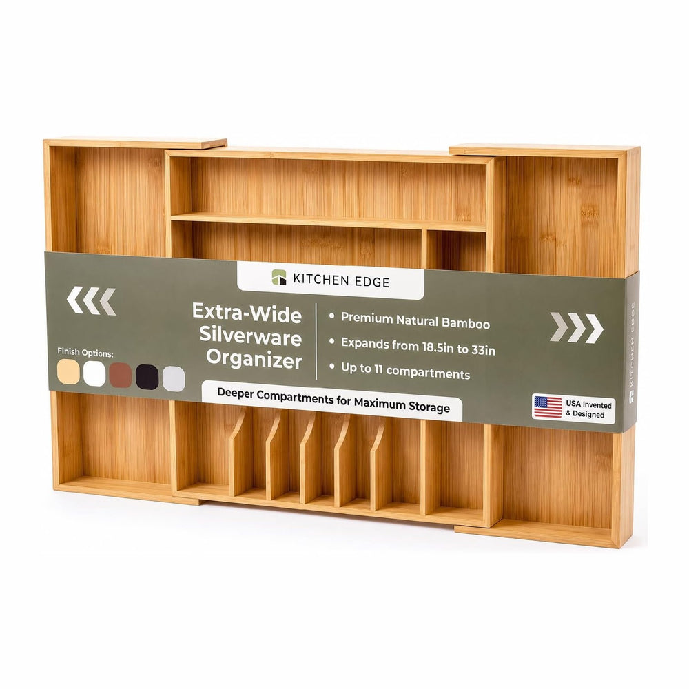 KitchenEdge Silverware & Utensil Drawer Organizer, 18-33 in, Bamboo