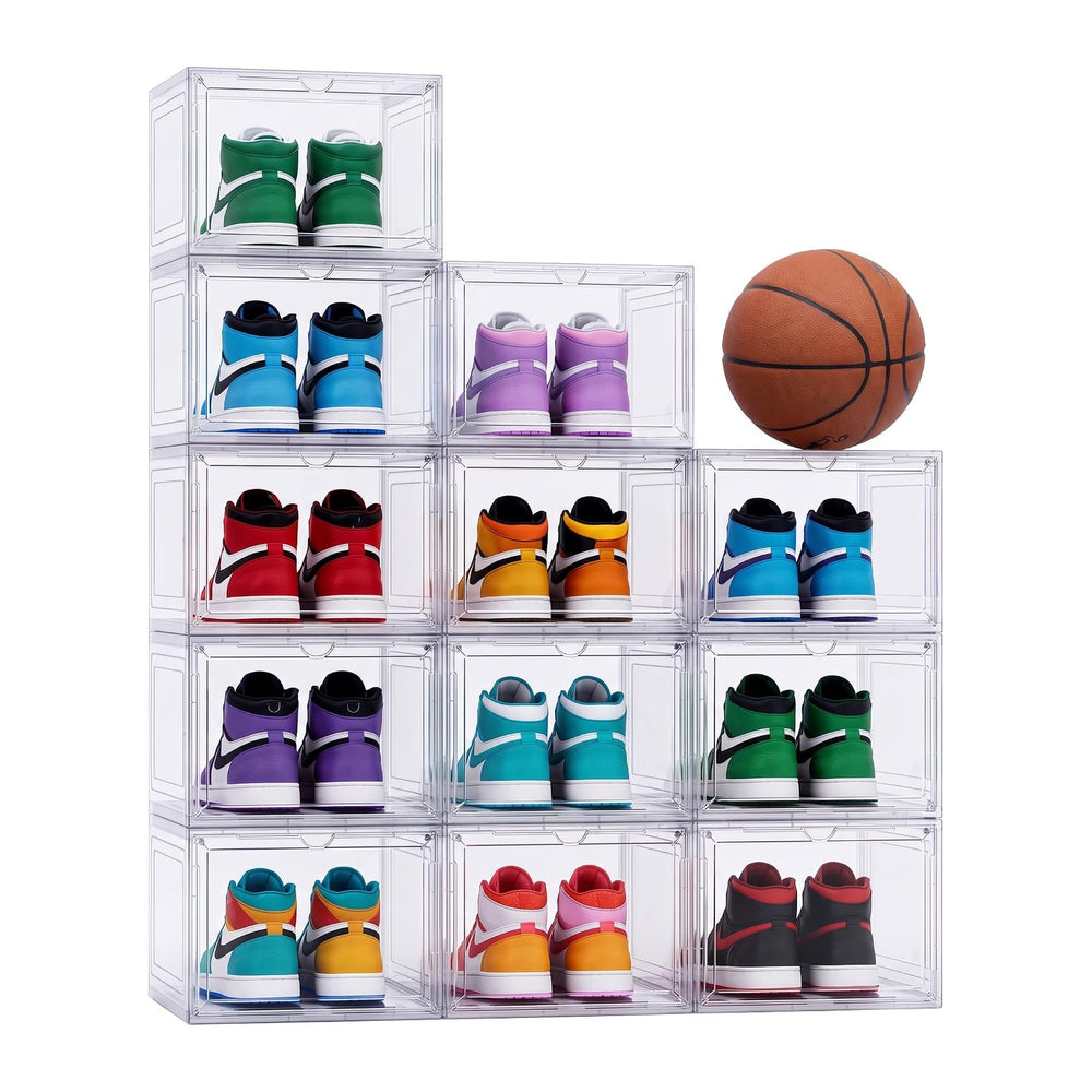 Large Clear Shoe Storage Boxes Stackable, 12 Pack Hard Plastic Shoe Storage O...