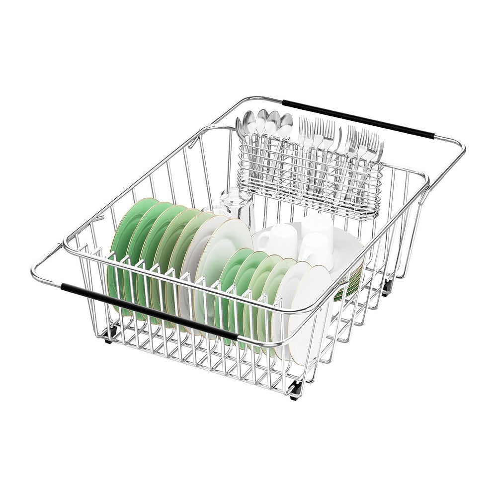 Large Sink Dish Drying Rack, Expandable 304 Stainless Steel Metal Dish Drainer