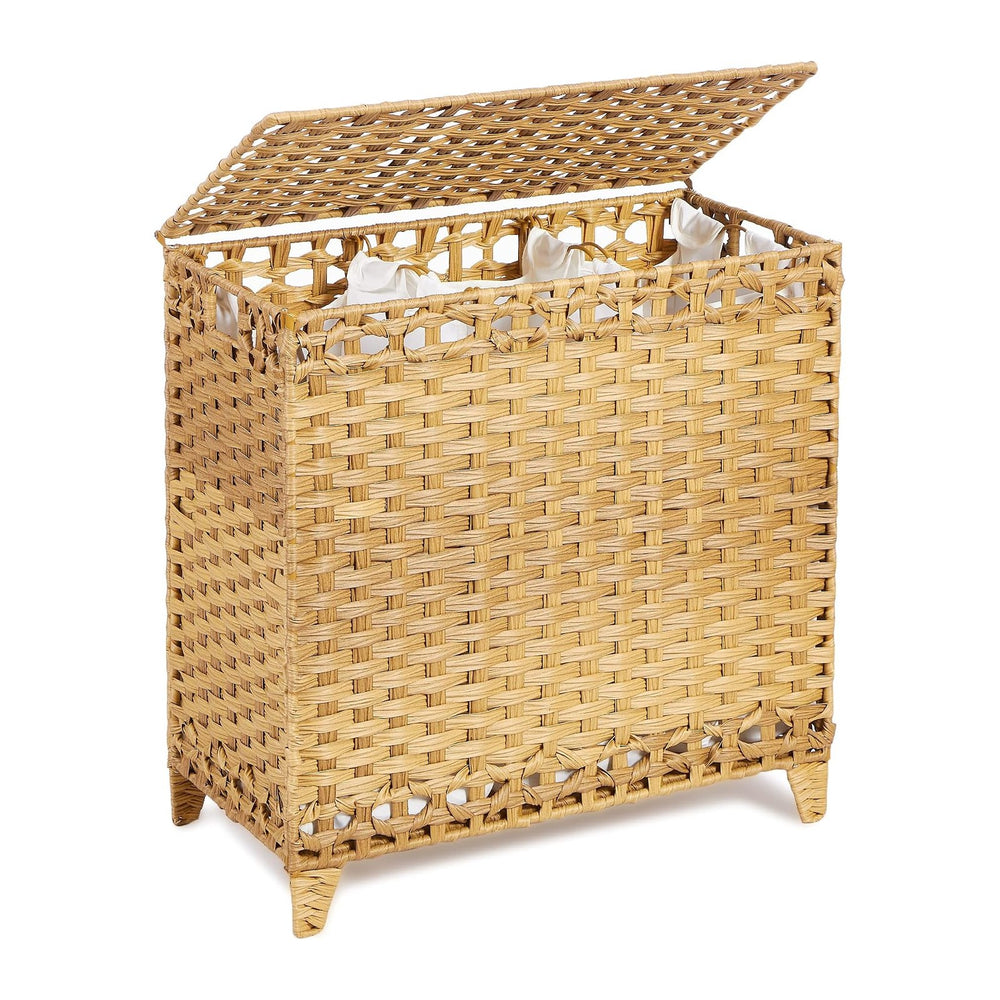 Laundry Hamper with 3 Removable Liner Bags; 132L Handwoven Rattan Laundry