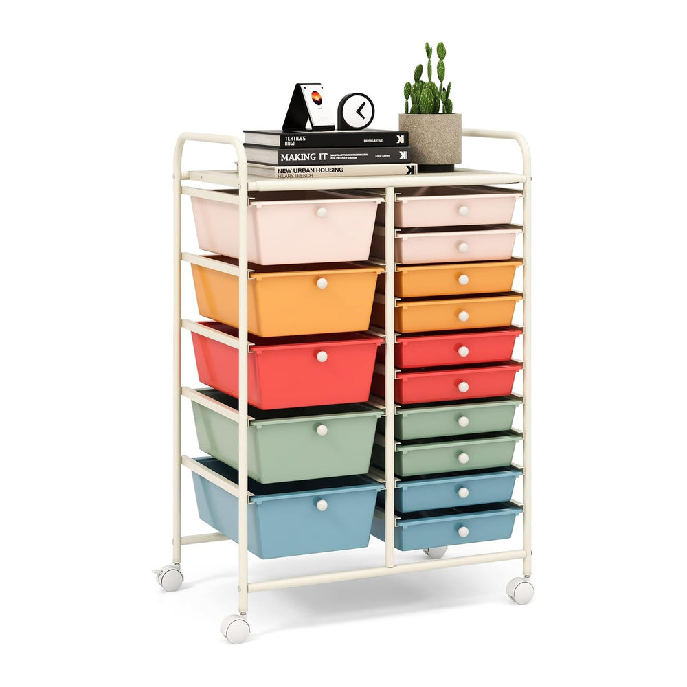 LDAILY 15 Drawer Rolling Storage Cart, Rolling Cart with Drawers for Classroo...