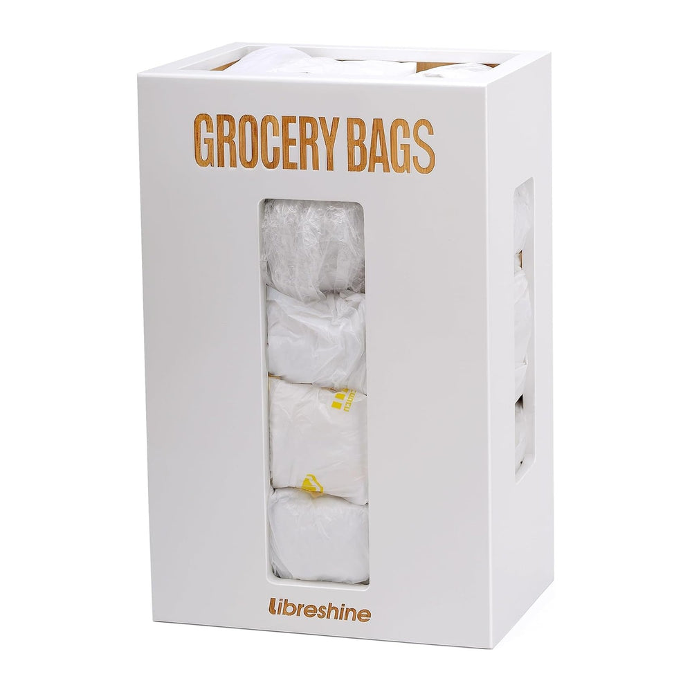 Libreshine Extra Large White Bamboo Grocery Bag Holder for Plastic Bags