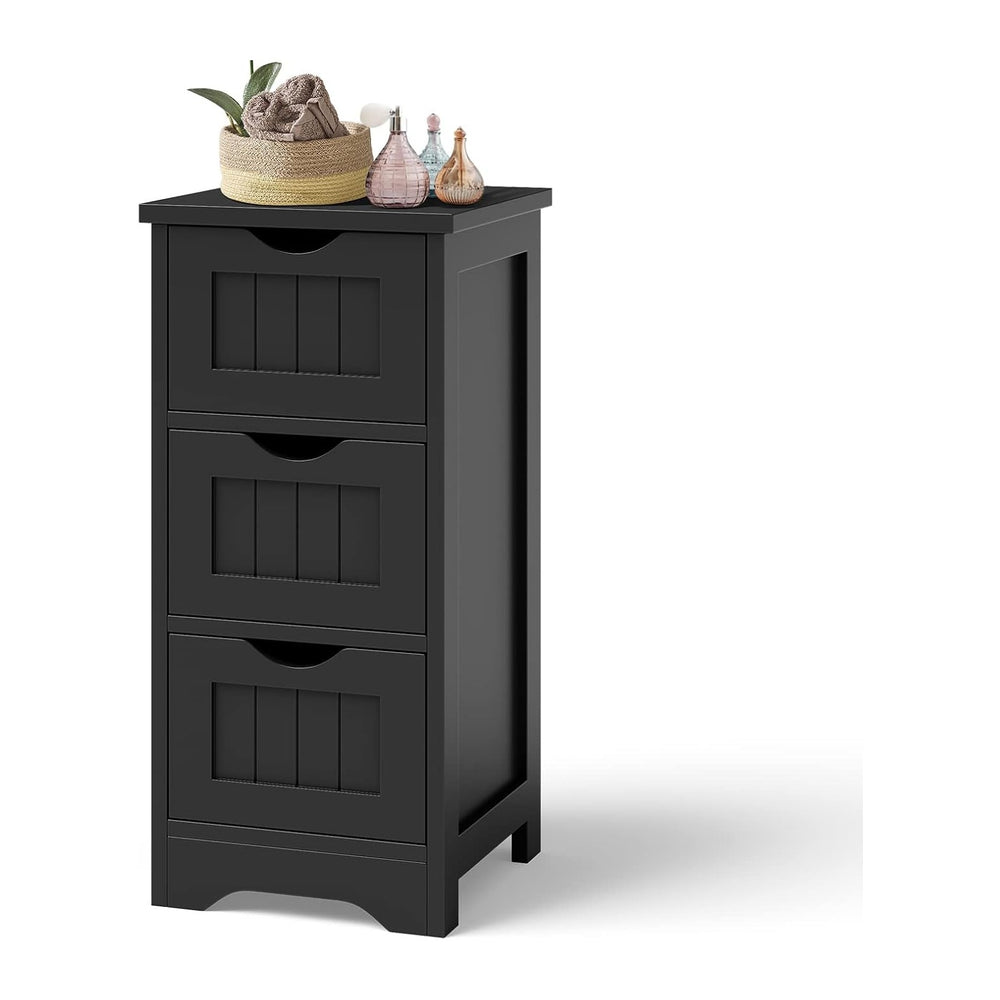 LOKO Bathroom Floor Cabinet, Modern Storage Cabinet (Black)