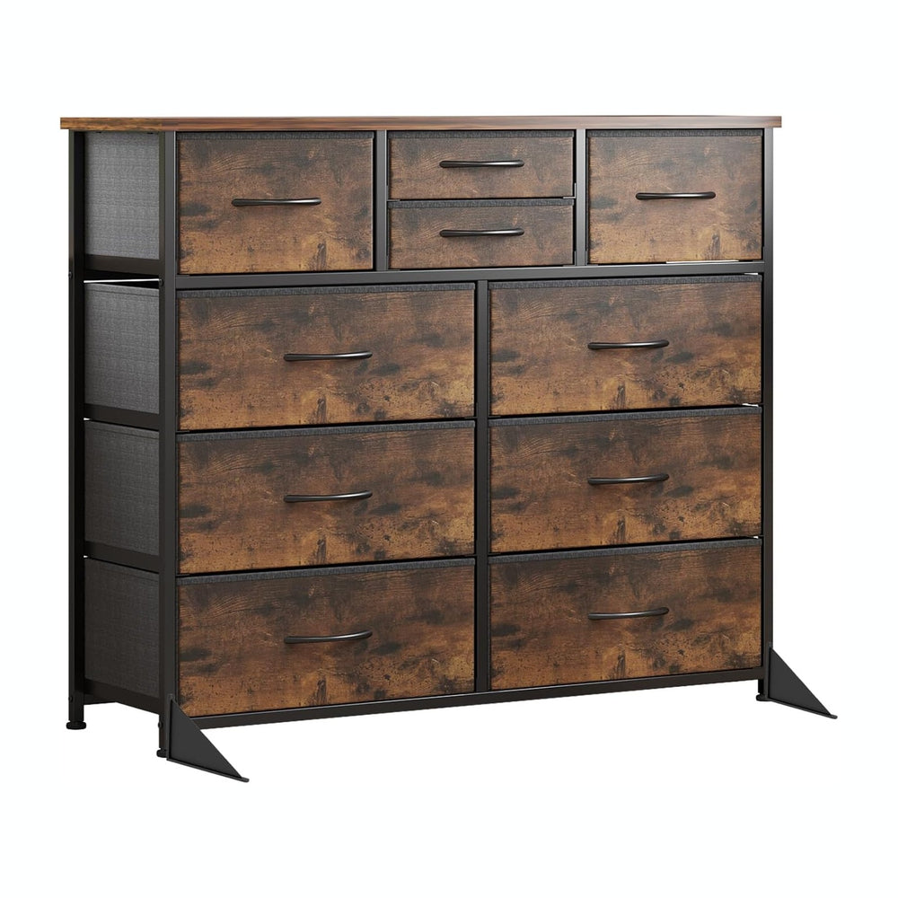 LUMTOK 10 Drawers Dresser with Fabric Bins for Bedroom,Closets，Rustic Brown