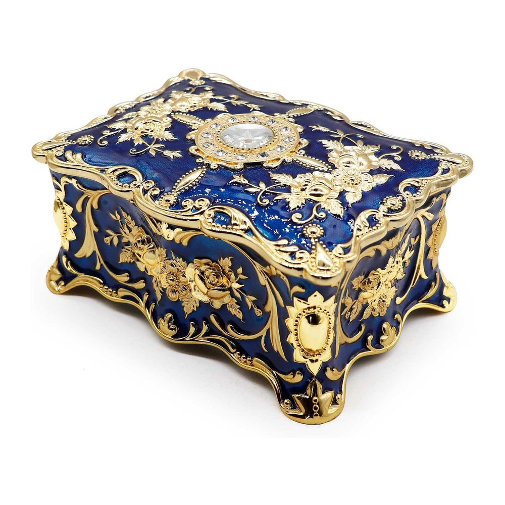 Luxury Vintage Rectangle Metal Alloy Jewelry Box Trinket Organizer Storage Bo...