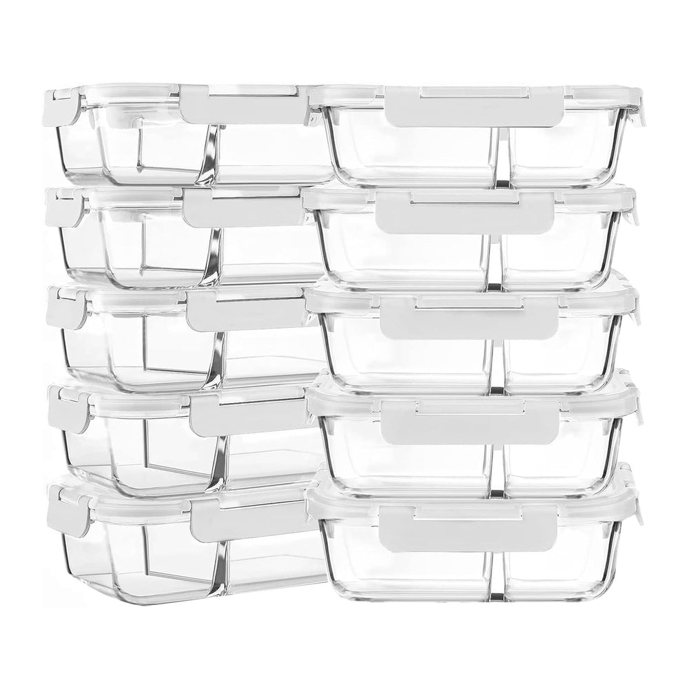M MCIRCO 10 Pack,30 oz, 2 Compartments Glass Meal Prep Containers with Lids