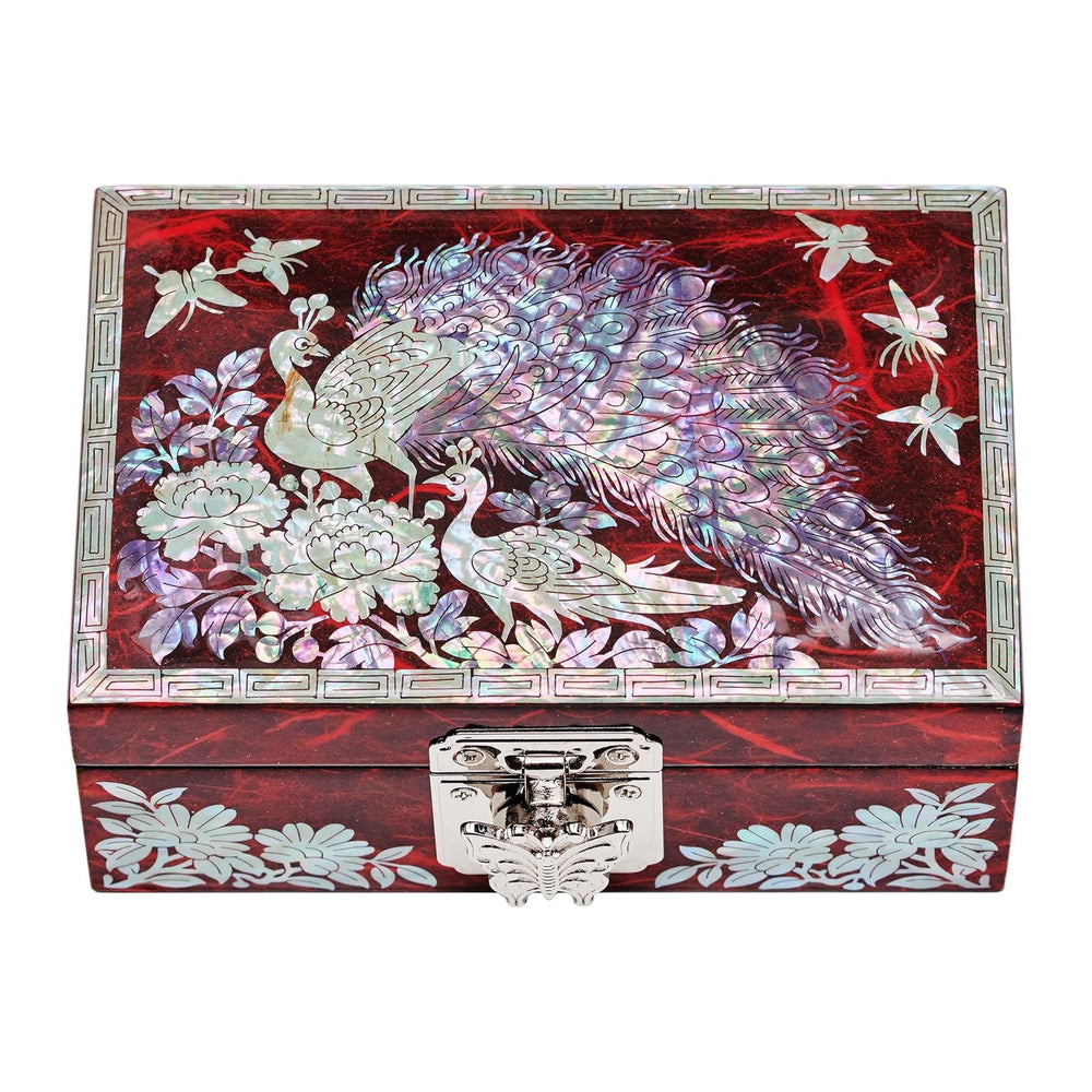 MADDesign Mother of Pearl Ring Earring Jewelry Box Peacock Design