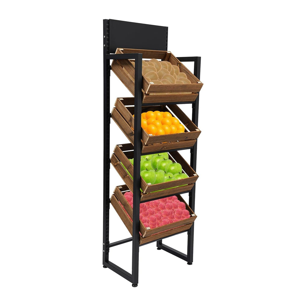 Market Retail Display Rack 4-Tier 52x35x160cm, with 4 Baskets, Wood & Iro...