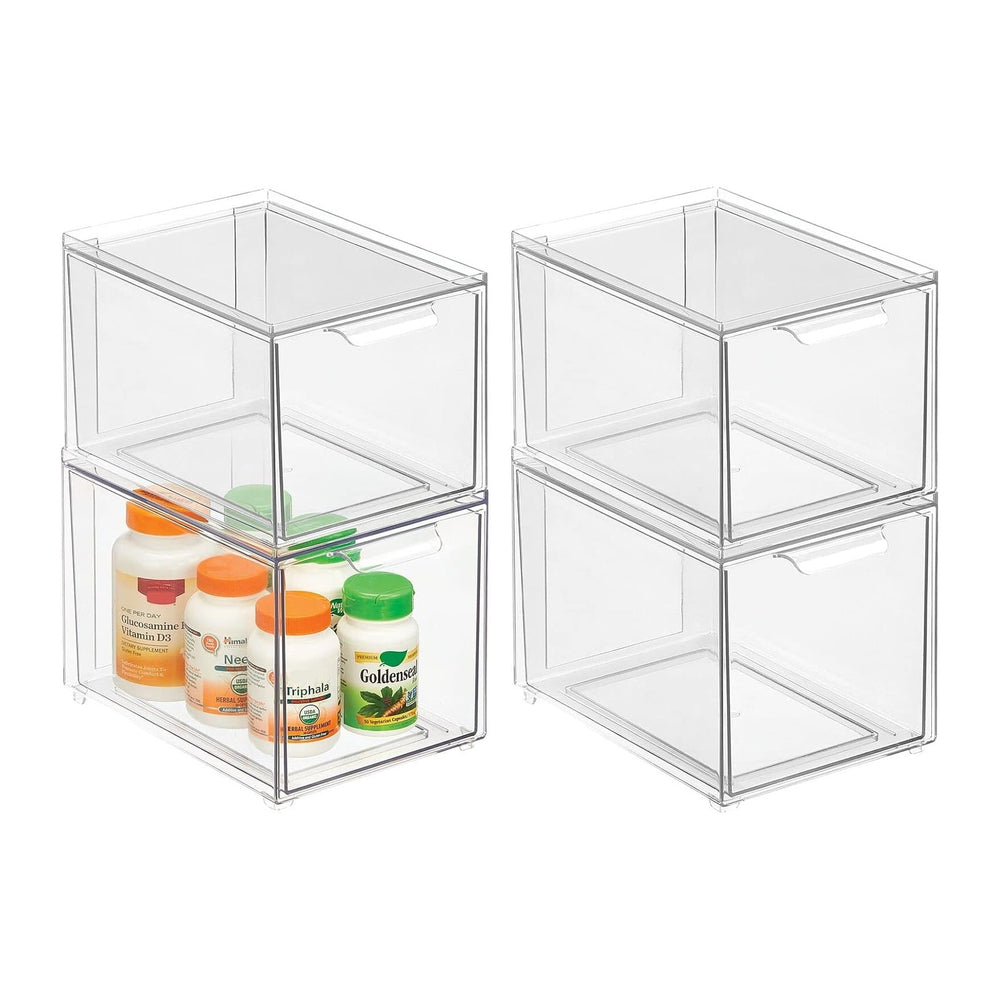 mDesign Plastic Stackable Bathroom Storage with Pull Out Bin Organizer Drawer...