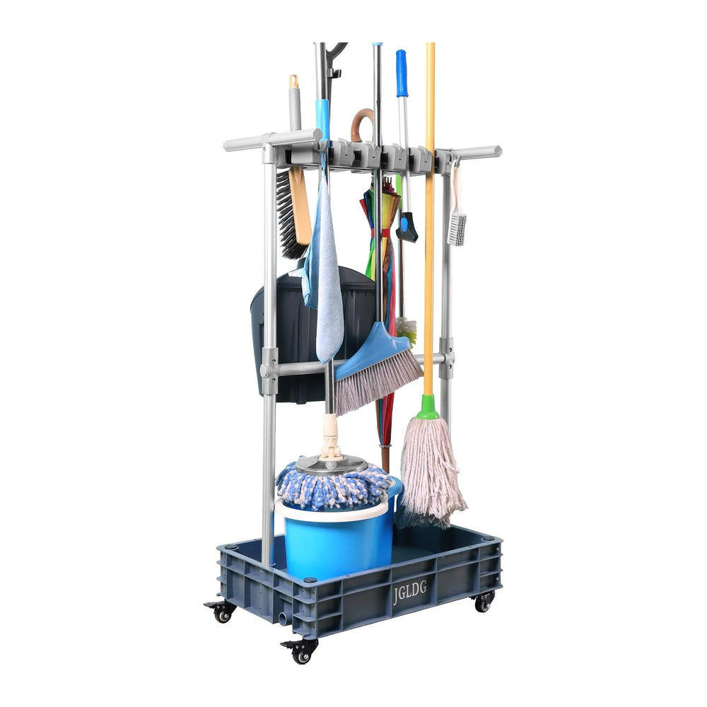Mobile Mop and Broom Holder，Efficient Storage Solution for Cleaning Tools Kee...
