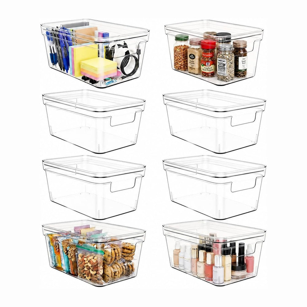 MOONEDGE 8-Pack 10x6x5 Stackable Small Clear Storage Bins with Lids