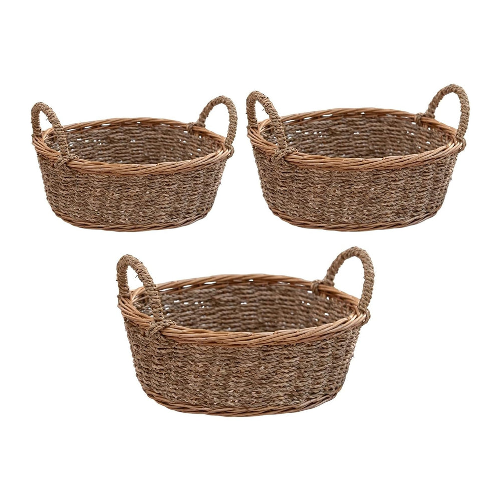 Natural Wicker Seagrass Woven Storage Baskets Set of 3, Oval