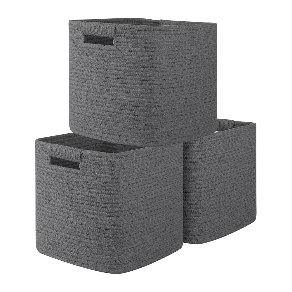 OIAHOMY Storage Cubes 11 Inch Storage Bins 3-Pack Square Baskets Dark Grey
