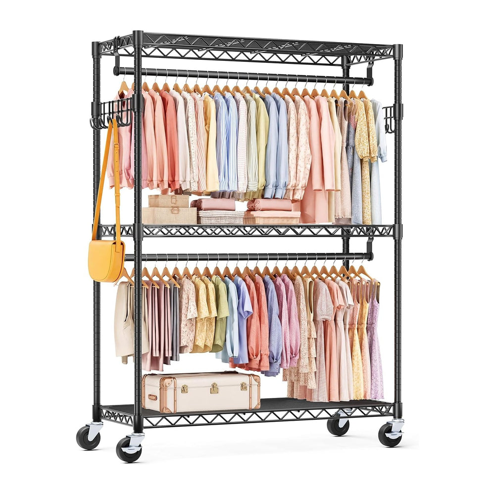 OLIXIS Rolling Clothes Rack, Heavy Duty Garment Rack, 47.2 IN, Black