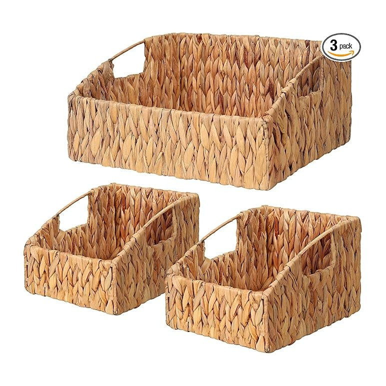 Ollieroo Natural Water Hyacinth Storage Baskets, Handwoven Wicker Storage Bins