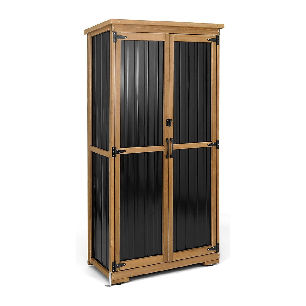Outdoor Storage Cabinet, Wood & Metal Storage Shed with Weather-Resistant...