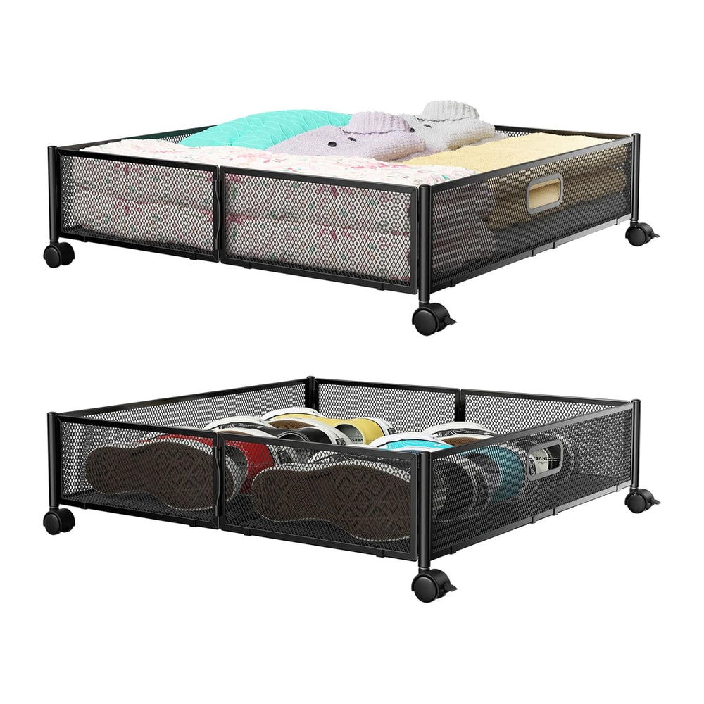 PHINOX Under Bed Storage with Wheels & Handle,Metal,Large,2 Pack,Black