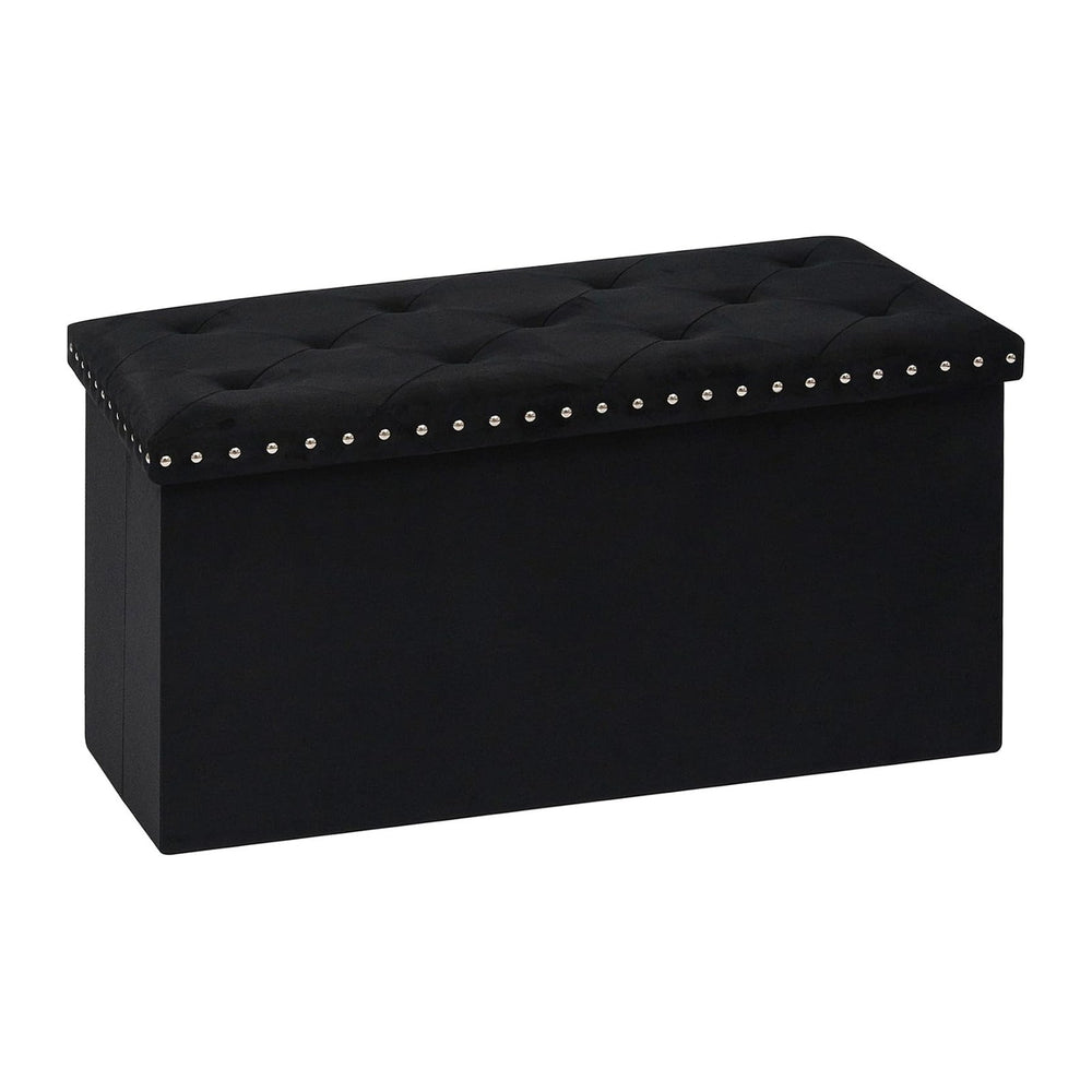 PINPLUS Folding Storage Ottoman Bench, Black Velvet