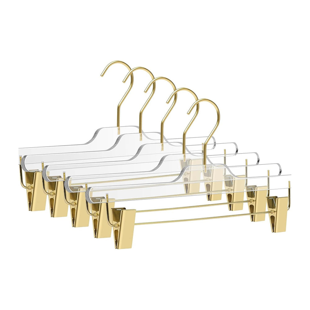 Quality Lucite Acrylic Clear Skirt Pants Hangers 90-Pack, Matte Gold, with Ad...