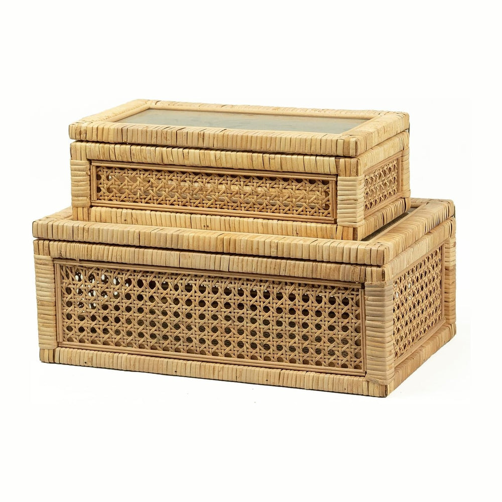 Rattan Display Box for Home Decor with Lid - Rectangular Coastal Bohemian Sty...