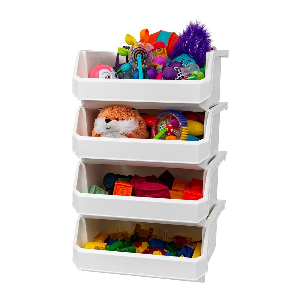 ReadySpace Extra Large Stackable Plastic Storage Bins, 4-Pack, White