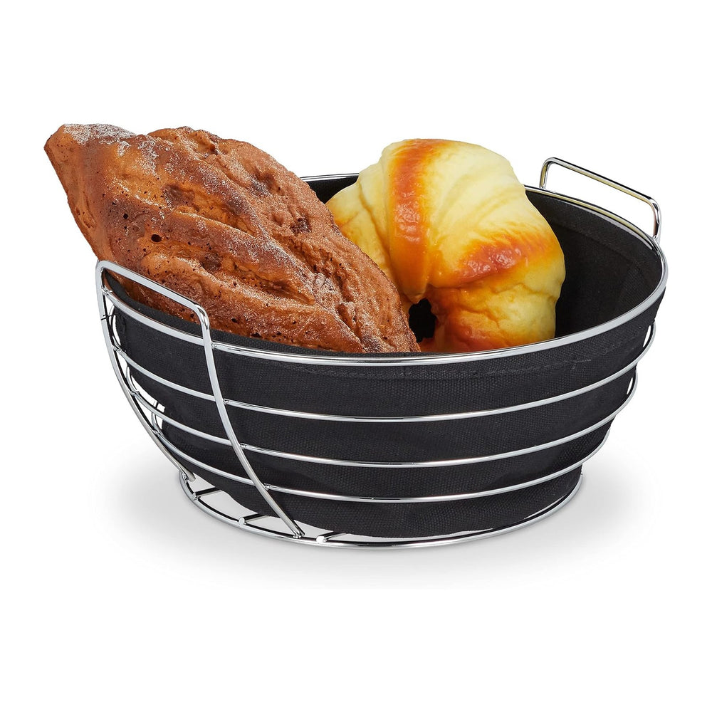 Relaxdays Metal bread basket, with removable fabric insert, round, breakfast ...