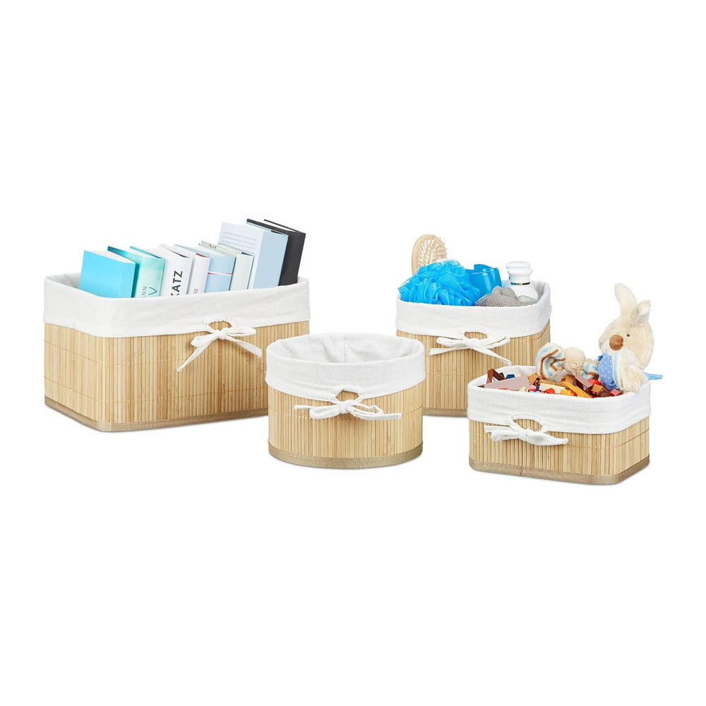 Relaxdays Set of Bamboo Storage Baskets, HxWxD: 17.5 x 32 x 23 cm, Set of 4 B...