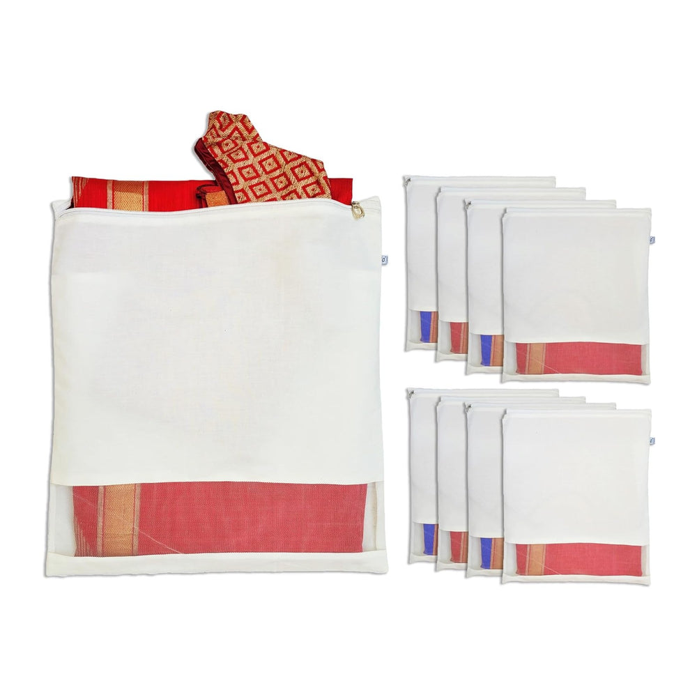 Reusable Cotton Saree Cover with Blouse compartment big size for Storage, War...