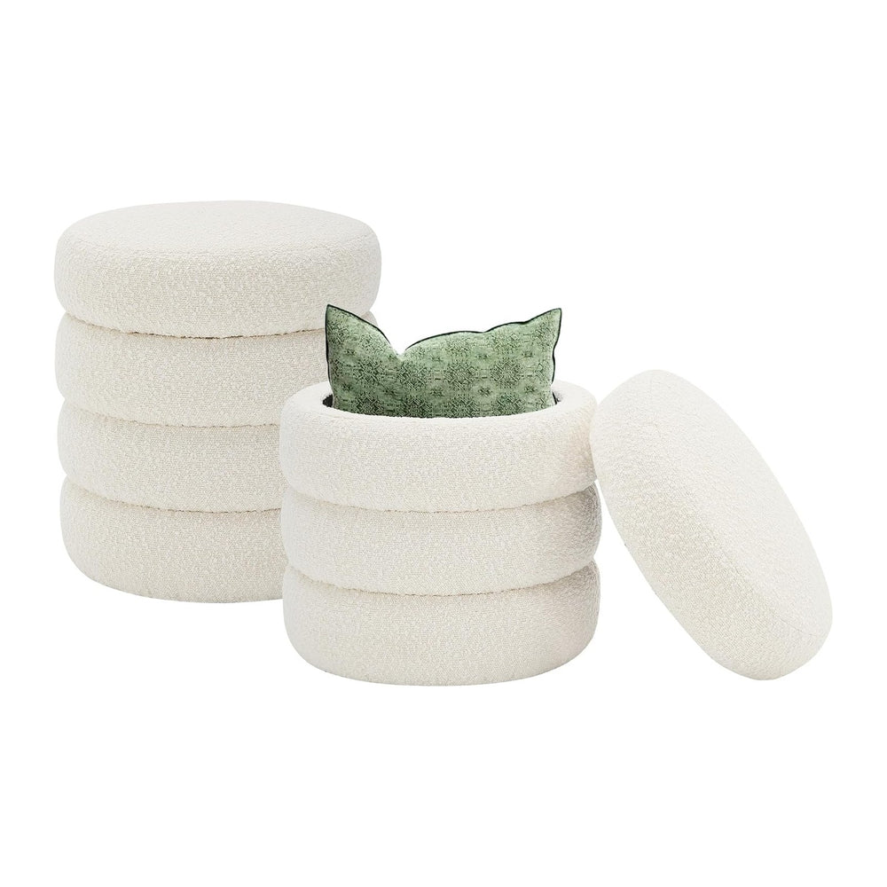 Round Ottoman with Storage Boucle Ottoman Stool with Storage Removable Lid