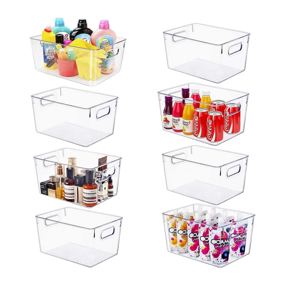Set of 8 Large Clear Plastic Storage Bins, Storage Containers